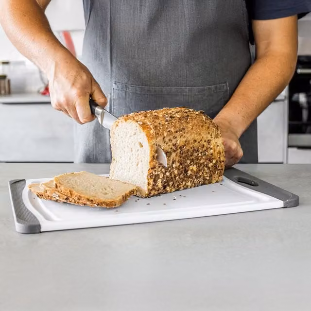 MasterClass Anti-Microbial Non-Slip Rectangular Plastic Chopping Board in White, Width: 30.5 cm