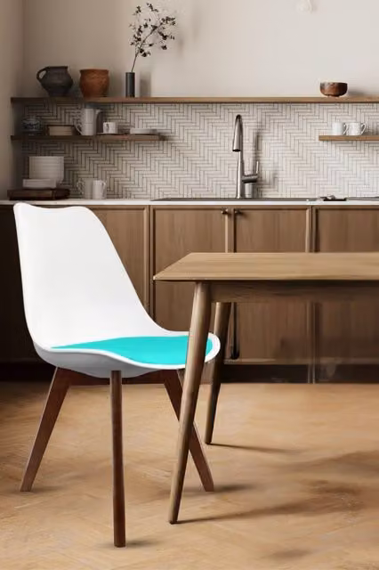 Fusion Living Soho Plastic Dining Chair with Dark Wood Legs in Turquoise – 1