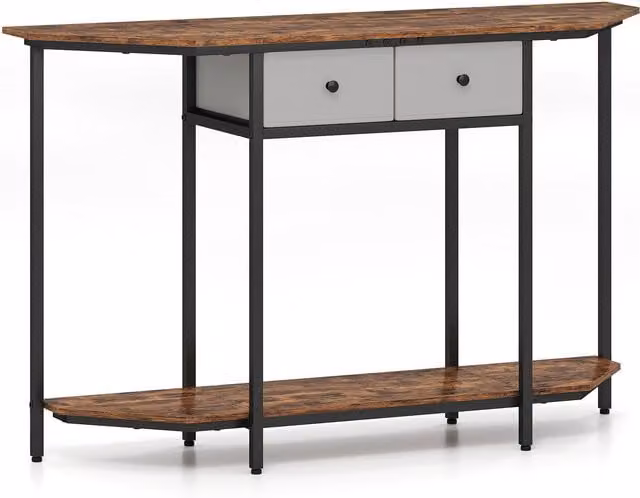 Gymax 2-Tier Industrial Console Table with 2 Drawers, Brown – 1