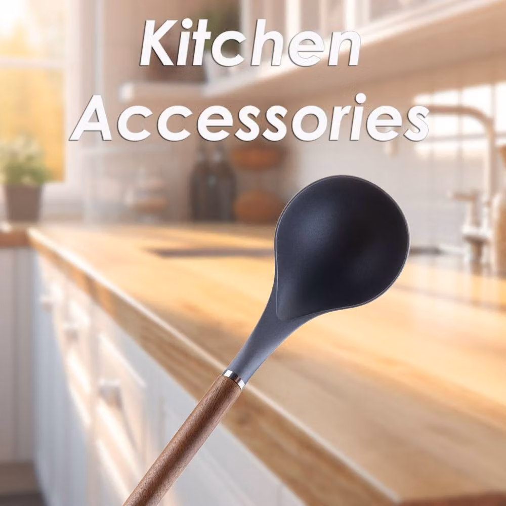 VFM Acacia Wood Heat Resistant Ladle with Non-Scratch Black Finish, Length: 30 cm – 2