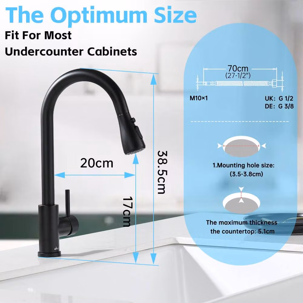 Appaso Matte Black Stainless Steel Kitchen Faucet with Pull Out Spray Function – 2