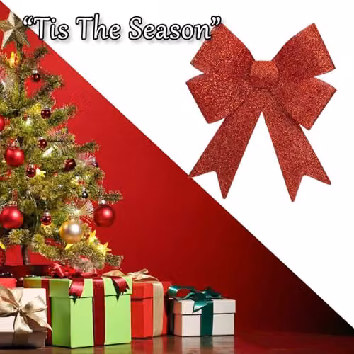 VFM e-Store Red Tinsel Bow Christmas Decoration W: 37 cm, D: 49 cm, H: 13 cm – 6