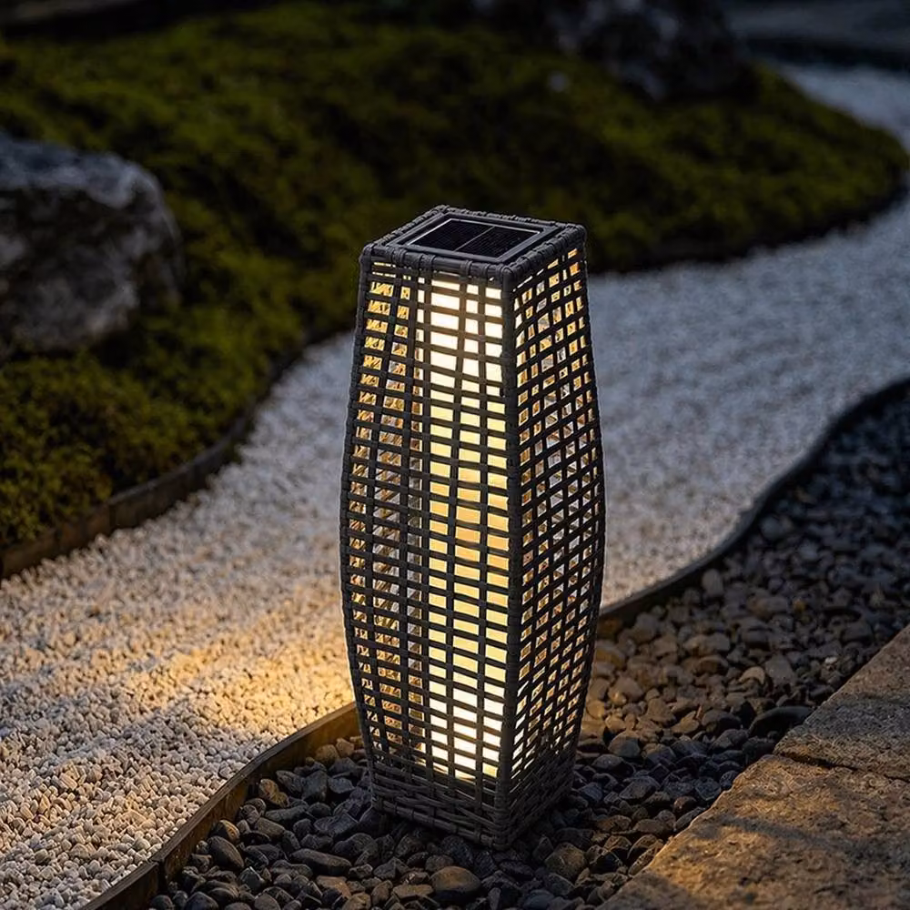 Havendro Solar Wicker LED Outdoor Lantern in Grey with Dusk Sensor and IP44 Rating – 4