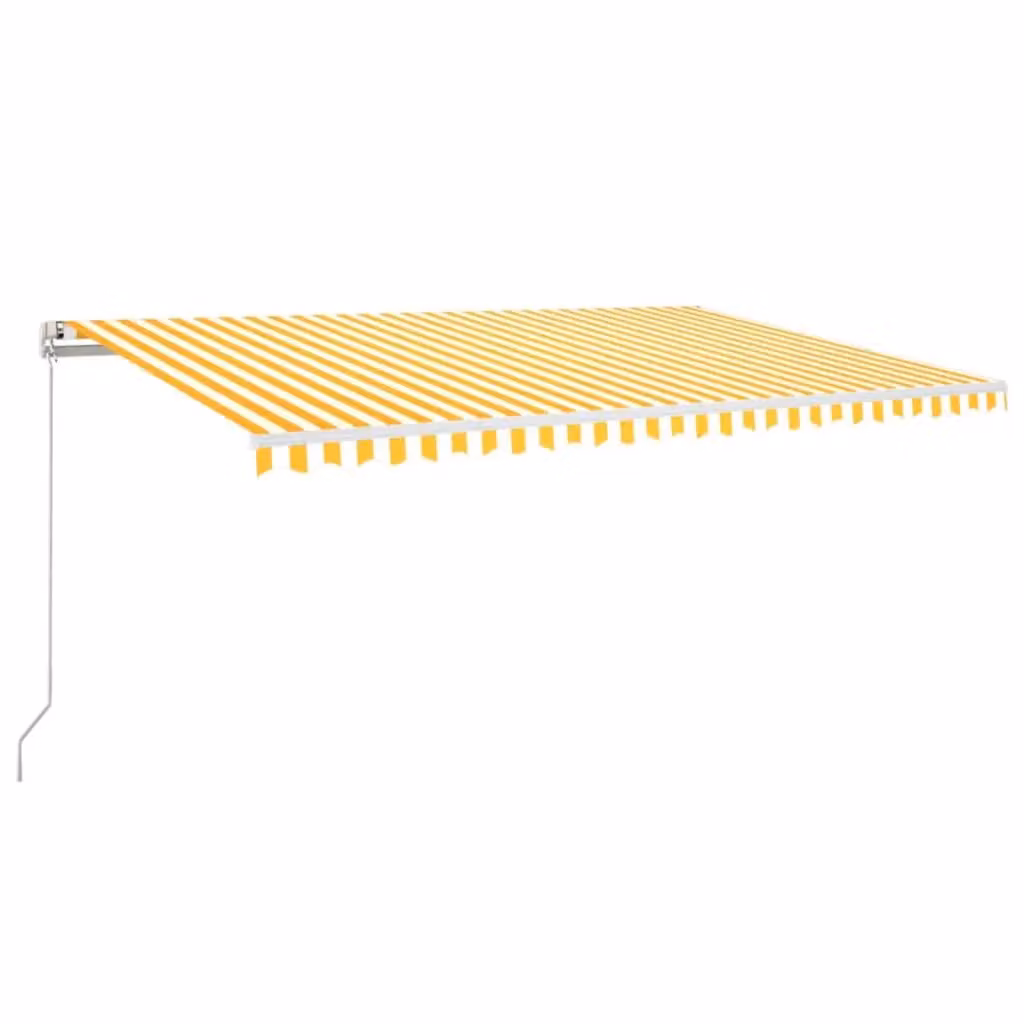 Berkfield Home Manual Retractable Folding Arm Awning in Yellow and White Striped Polyester with Aluminium Frame, W: 500 cm, D: 300 cm – 2