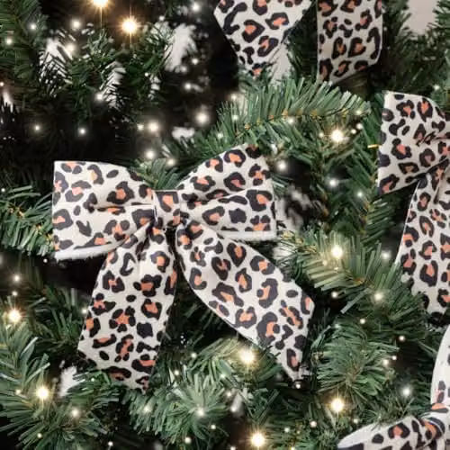 Melody Maison Set of 4 Leopard Print Velvet Bow Hanging Decorations in Black, Brown and Multicolour, 14 cm – 4