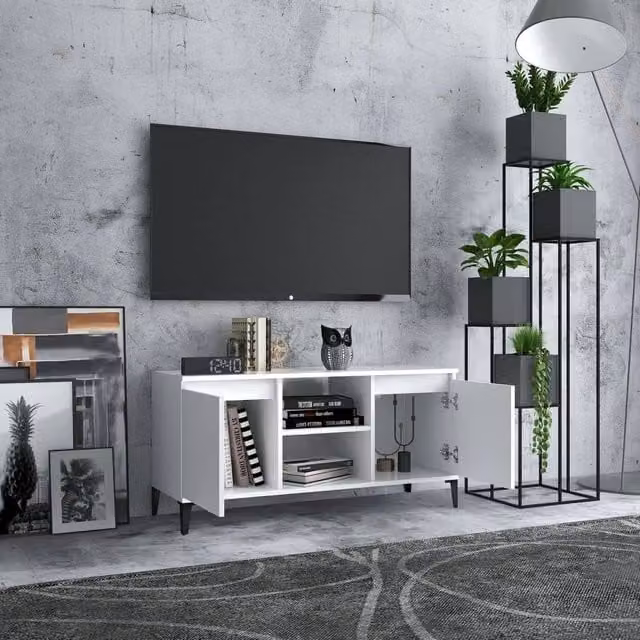 Berkfield Home Modern White TV Cabinet with Metal Legs W: 103.5 cm, D: 35 cm, H: 50 cm