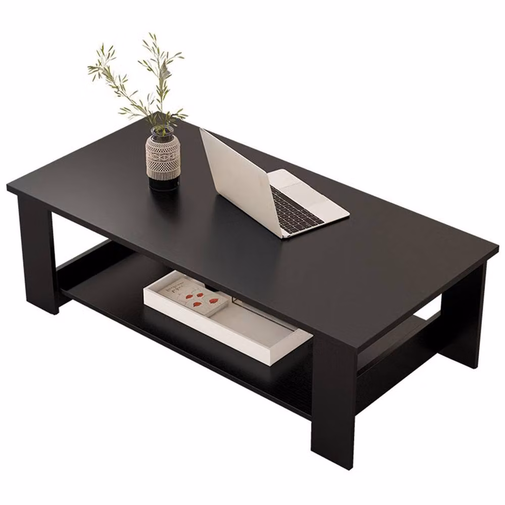 Havendro Modern Rectangular Coffee Table with Lower Shelf in Black – 3