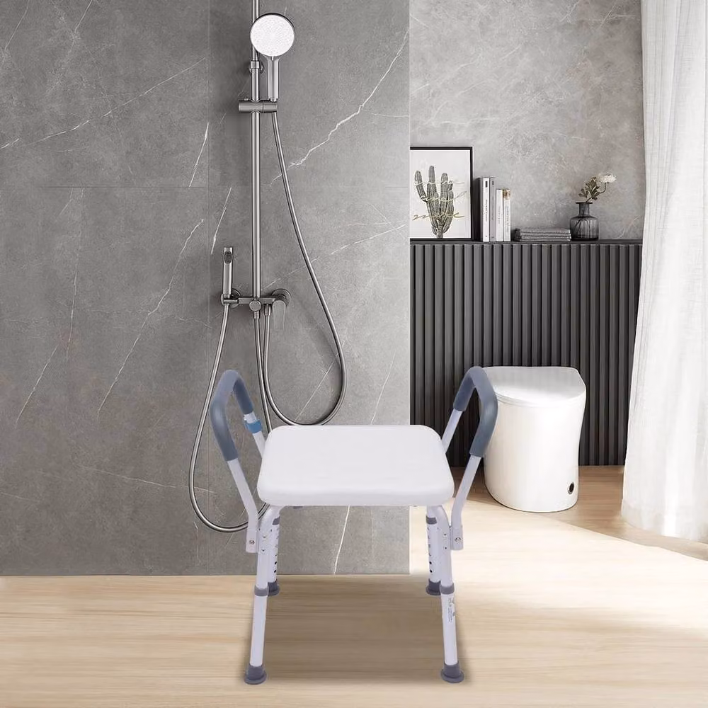 FORGEVIO White Shower Chair with Detachable Armrest and Non-Slip Height Adjustable Legs – 3