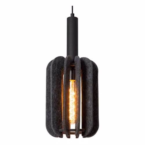 Lucide Rafal Grey Fabric and Felt Pendant Light, Height Adjustable, 3 x E27 – 3