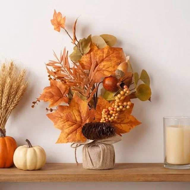 Garden Greatness Artificial Autumnal Potted Tree Display in Orange and Multicolour