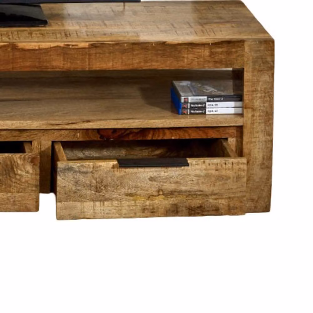 Wyld Haus London Natural Mango Wood Large TV Cabinet with 3 Drawers and 1 Shelf in Brown, W/D/H: 150 x 40 x 40 cm – 3