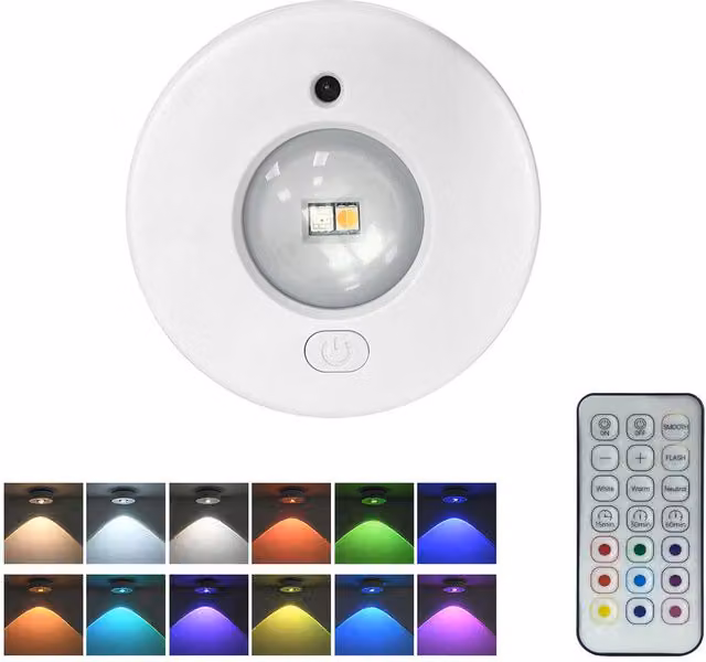 INMTFEI Rechargeable RGBW Magnetic Puck Light with Remote Control in White – 1