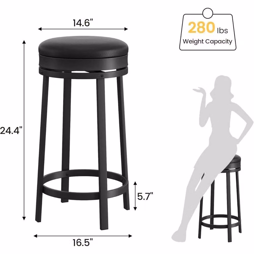 KORVIXA Set of 2 Black Swivel Bar Stools – 2