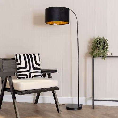 ValueLights Curva Trend Floor Lamp in Black with Gold Inner Shade and Warm White Bulb, H 150 cm x W 35 cm x D 35 cm – 2