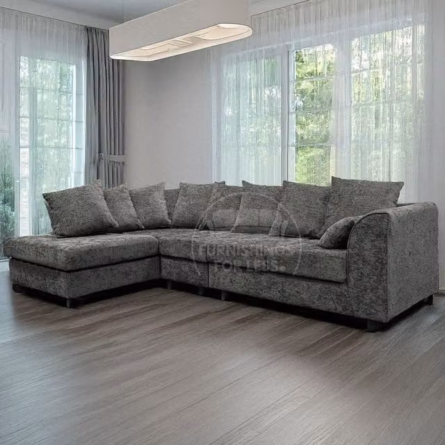 Furnishings For Less UK Monaco Grey Chenille Fabric Large 5 Seater L Shaped Corner Sofa, Left Hand Facing – 1