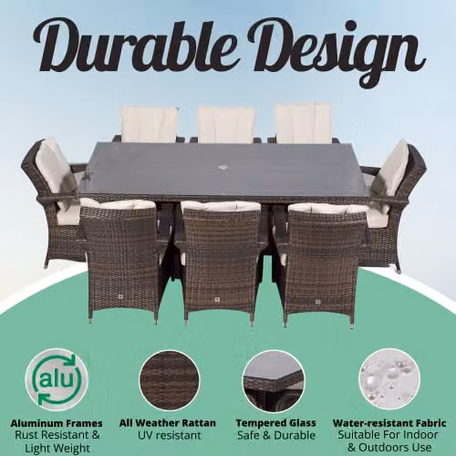 Thats Furniture Arizona 8 Seater Rattan Garden Dining Set in Brown and Grey – 2