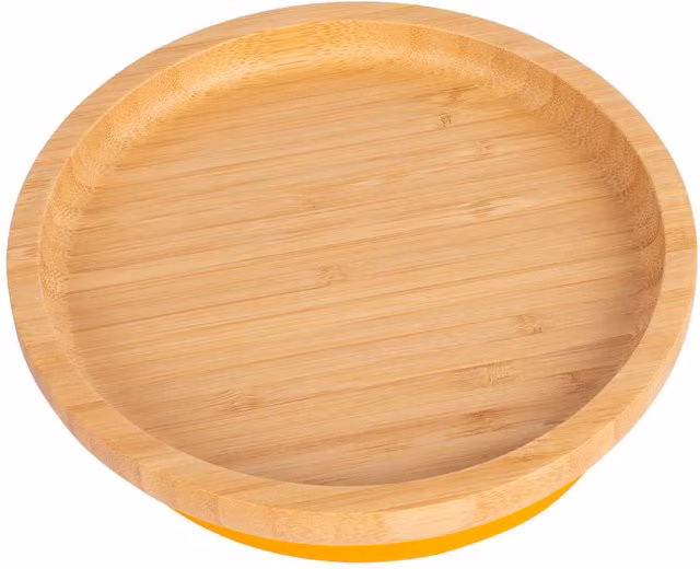 Tiny Dining Childrens Bamboo Suction Round Dinner Plate in Yellow