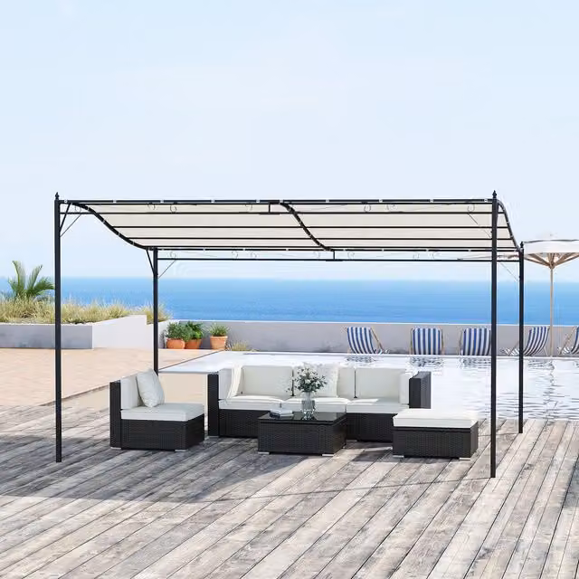 Outsunny White Metal Wall-Mounted Lean-to Pent Canopy Gazebo