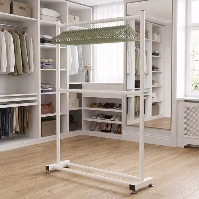 EONLION White Metal Heavy Duty Clothes Rail with Continuous Linear Rail, W/D/H: 180 x 50 x 50 cm – 1