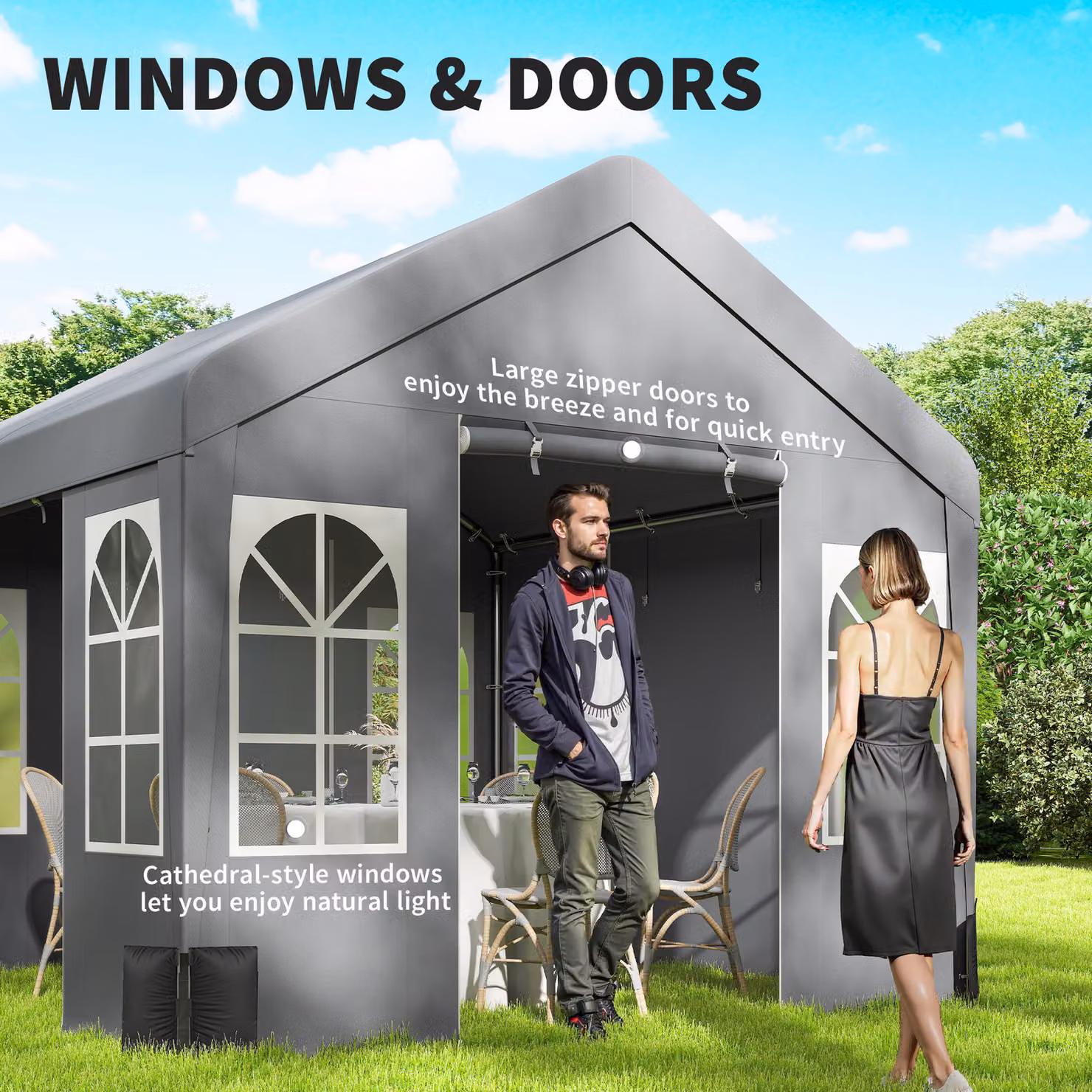 Outsunny Grey Party Tent Canopy with Removable Sidewalls and Windows, W: 300 cm, D: 300 cm, H: 278 cm – 4