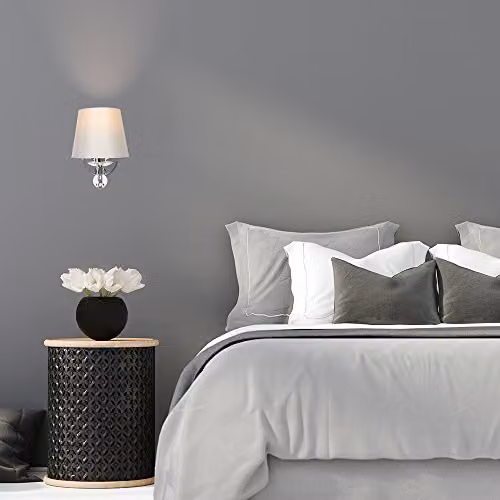 MiniSun Pair of 2 Modern Polished Chrome and Clear K9 Lead Crystal Wall Lights with Tapered Grey Fabric Shades – 2