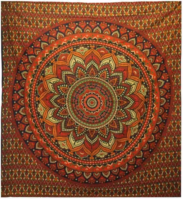 KDMK Green Mandala Cotton Double Bedspread and Wall Hanging