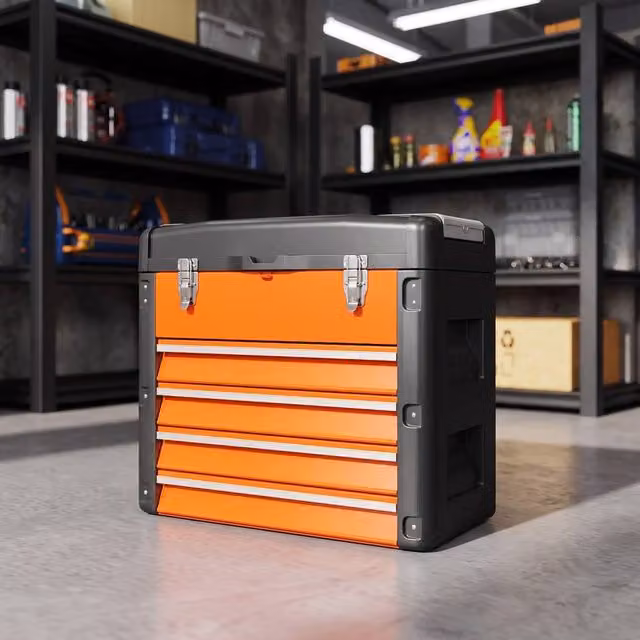 STILVORA 4 Drawer Toolbox with Removable Top Tray and Inserts, Orange