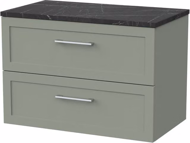 Balterley Stonnall 2 Drawer Bathroom Vanity with Black Pietra Top, Reed Green, Width: 80 cm