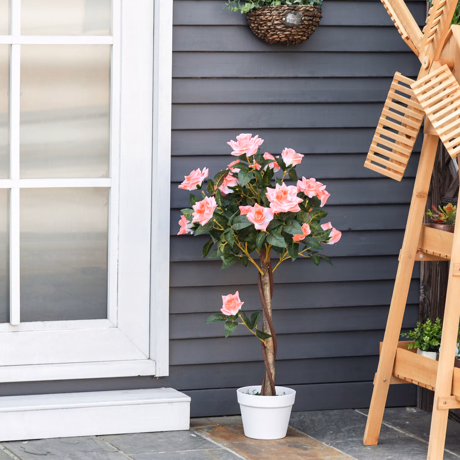 Outsunny Set of 2 Pink Artificial Rose Floral Plants in Pots, Height: 90 cm – 4
