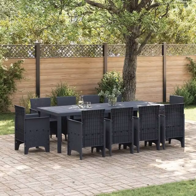Berkfield Home 11 Piece Anthracite Poly Rattan Garden Dining Set – 1
