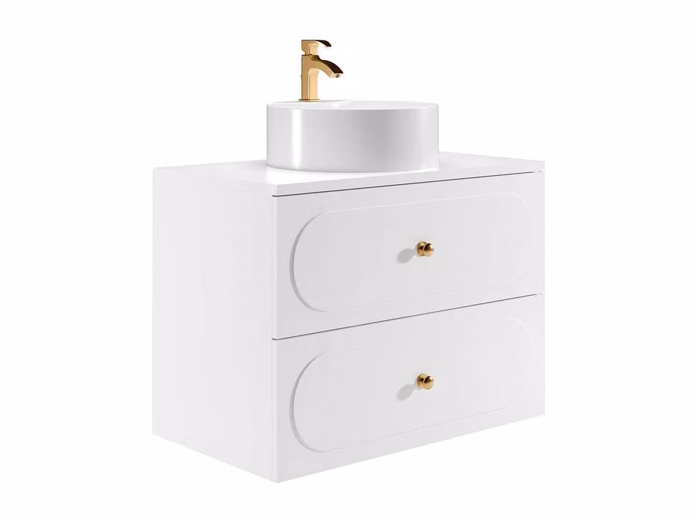 Vente-unique Wall-Mounted Bathroom Vanity Unit with Round Countertop Basin in White and Gold, W/D/H: 80 x 46 x 60 cm – 2