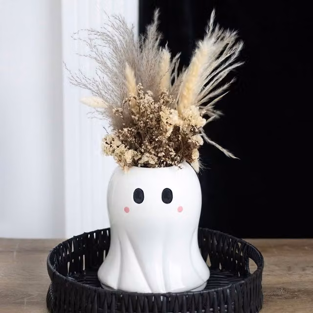 Gloriously Good White Ceramic Spooky Halloween Ghost Tabletop Flower Vase