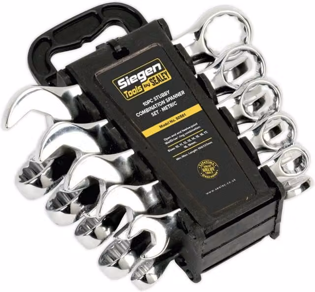 Loops 10-Piece Stubby Short Handled 12-Point Metric Combination Spanner Set in Silver Chrome Vanadium – 1