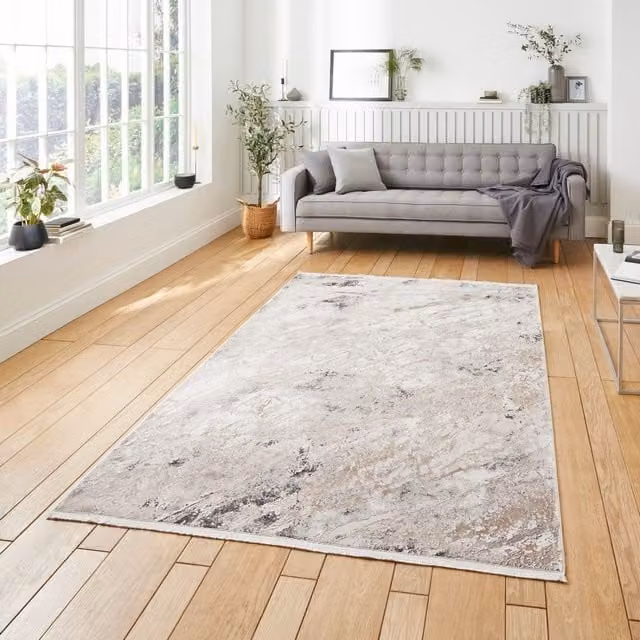 The Rug Shop UK Beige Abstract Modern Machine Woven Easy Care Rug W: 120 cm, L: 170 cm