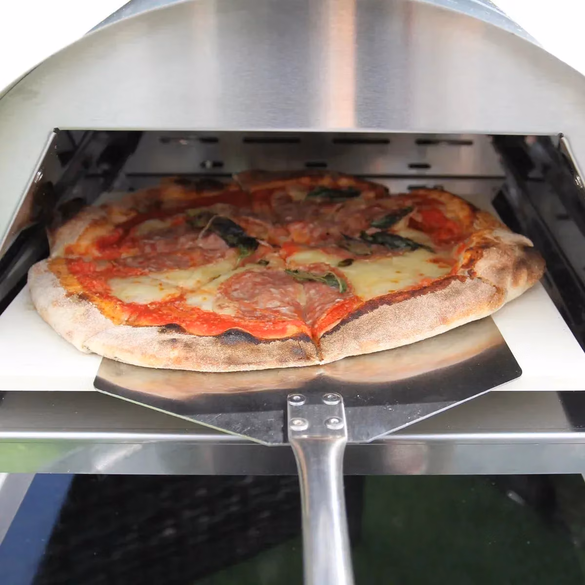 Monstershop Portable Charcoal Outdoor Table Top Pizza Oven in Silver and Black with Stainless Steel and Stone, W/D/H: 44 x 44 x 40 cm – 4