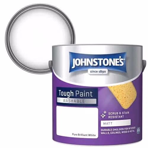 Johnstone's Washable Matt Wall and Ceiling Paint in White, 2.5L – 1
