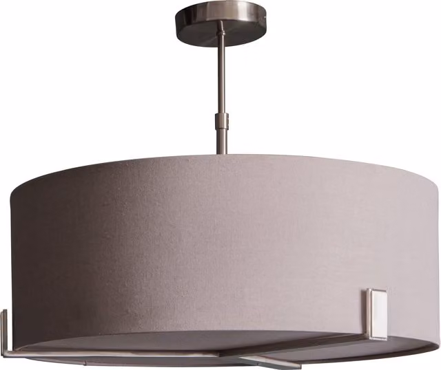 Loops Height Adjustable Pendant Light in Satin Nickel and Slate Grey Fabric