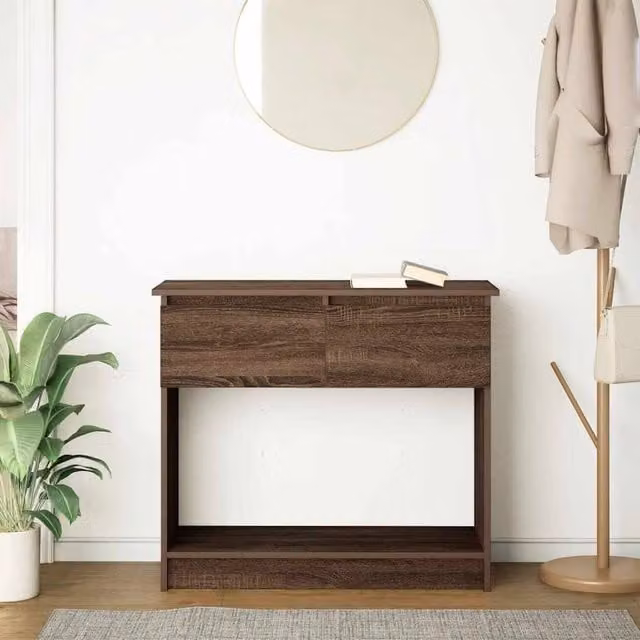 Berkfield Home Modern Console Table with Drawers, Brown Oak, W: 85.5 cm, D: 38.5 cm, H: 74.5 cm