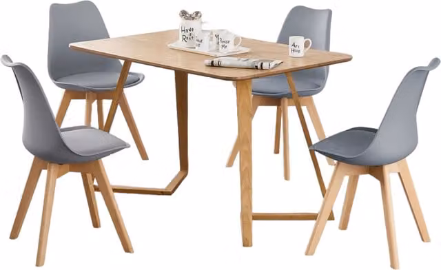 Life Interiors Lorenzo Dallas Dining Set with Rectangular Birch Wood Table and 4 Grey Chairs