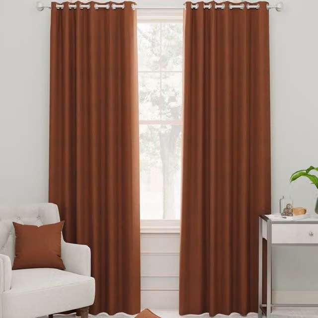 Linda Barker Royal Velvet Made to Measure Eyelet Curtain Panel in Rust Orange and Brown