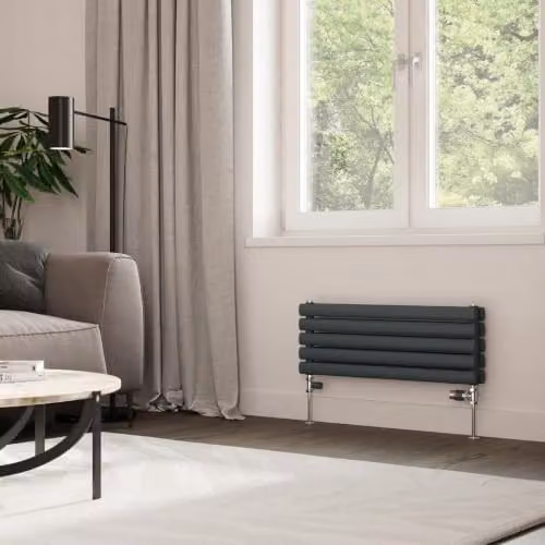 UK Radiators Omeara Axis Anthracite Elliptical Tube Horizontal Designer Double Panel Radiator W: 80.0 cm, H: 29.0 cm – 3