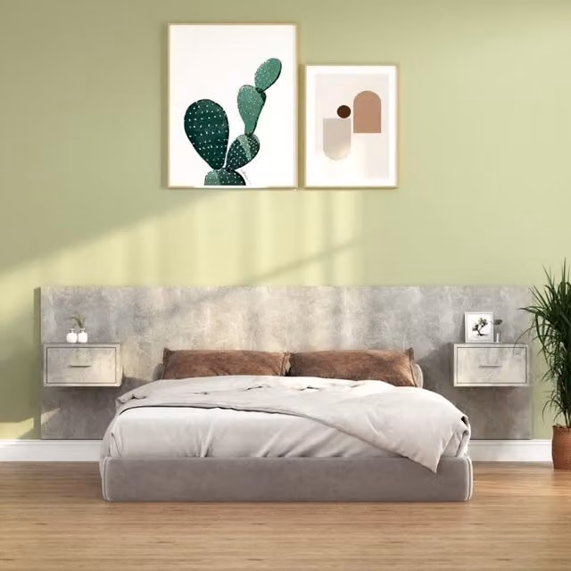 Berkfield Home Bed Headboard with Integrated Nightstand Cabinets in Concrete Grey Engineered Wood