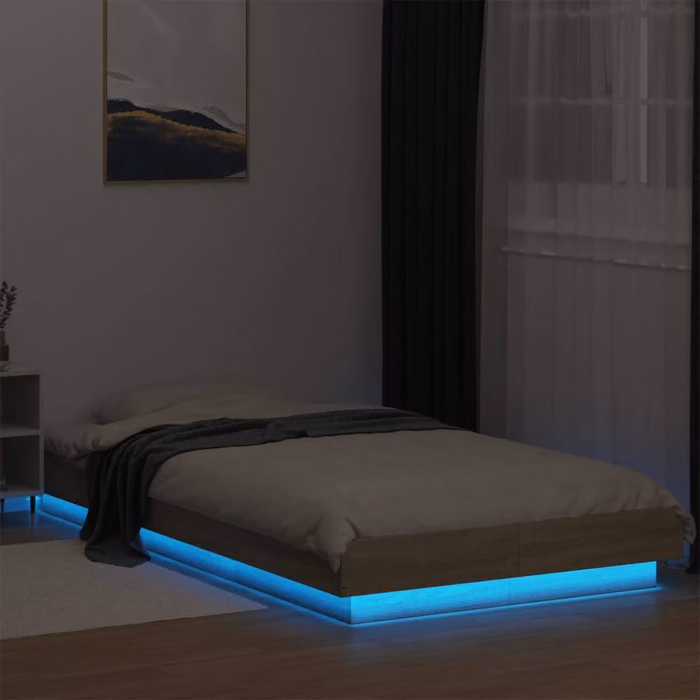 Berkfield Home Sonoma Oak Bed Frame with LED Under-Bed Lighting and USB Charging Port in Light Tan, W/D/H: 75 x 190 cm – 3