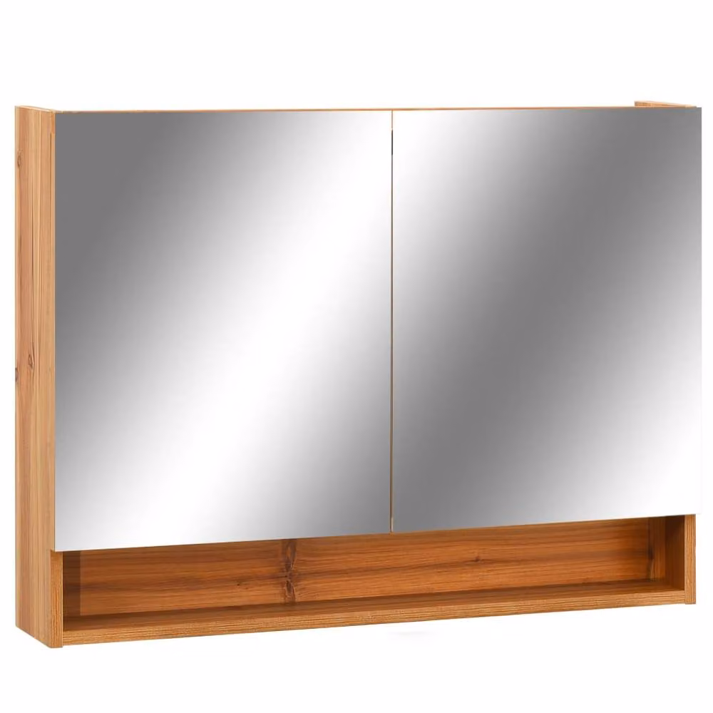 Berkfield Home LED Bathroom Mirror Cabinet in Oak Brown with Glass Doors and Internal Shelves, W: 80 cm, D: 15 cm, H: 60 cm – 2