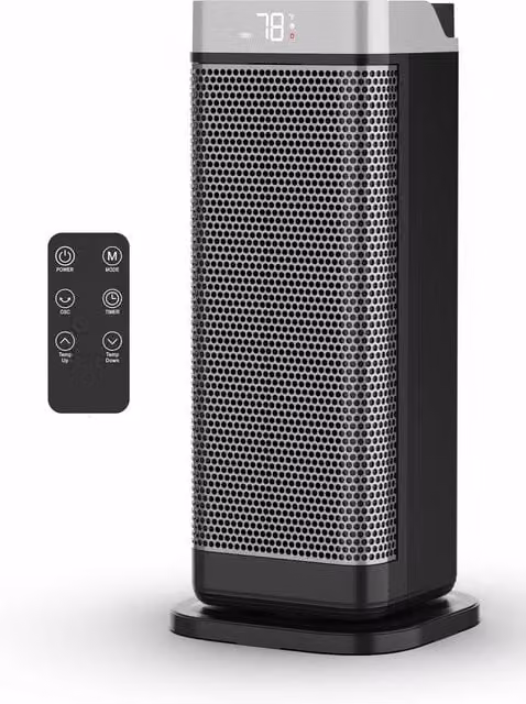Air Pro 17 inch Portable Ceramic Electric Space Heater with LED Display and Remote Control in Grey