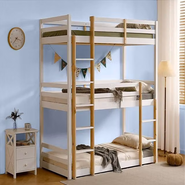 RELAXBy AMANI Lydia 3 Story Bunk Bed in White Solid Rubberwood