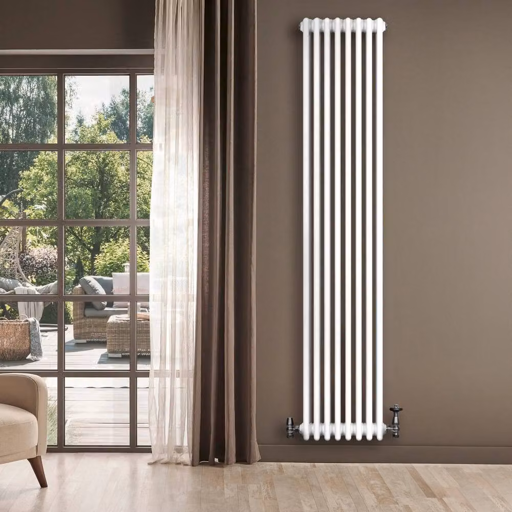 Monstershop Traditional 4 Column Steel Radiator and Thermostatic Radiator Valve Set in White, W/H: 180 x 38 cm – 2