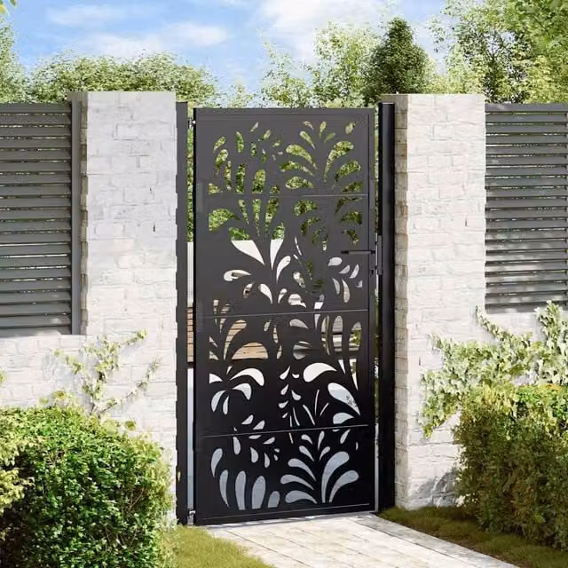 Berkfield Black Steel Wave Design Garden Gate W: 105 cm, H: 180 cm – 1