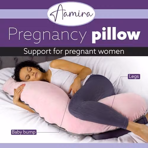 Aamira L Shaped Memory Foam Pregnancy Pillow in Pink and Grey Velvet – 2