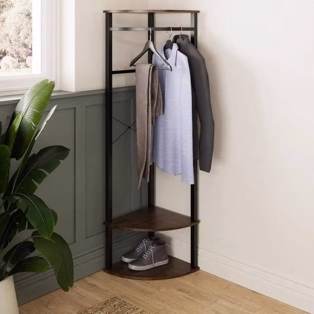 SPETLEK Industrial Tall Corner Hallway Storage Hanging Rack with Clothes Rail, Black, H: 161.5 cm, W: 40.0 cm – 1